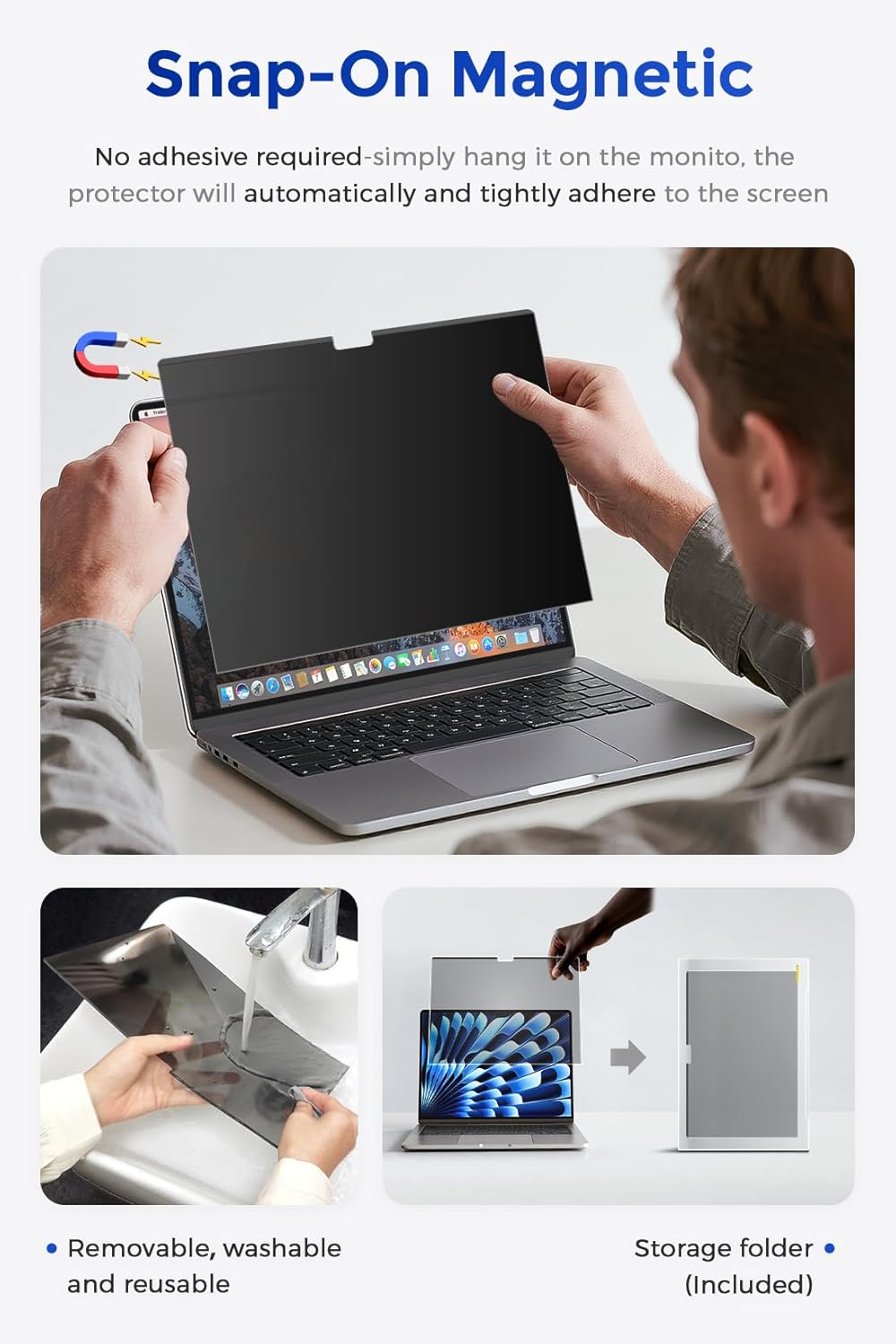 (2 Pack) Magnetic Privacy Screen for MacBook Air 13 & 13.6 Inch (2022-2025 M2/M3/M4), Removable Washable Reusable Matte Anti Glare Blue Light Protector Private Security Filter for 13.6" Mac Laptop"