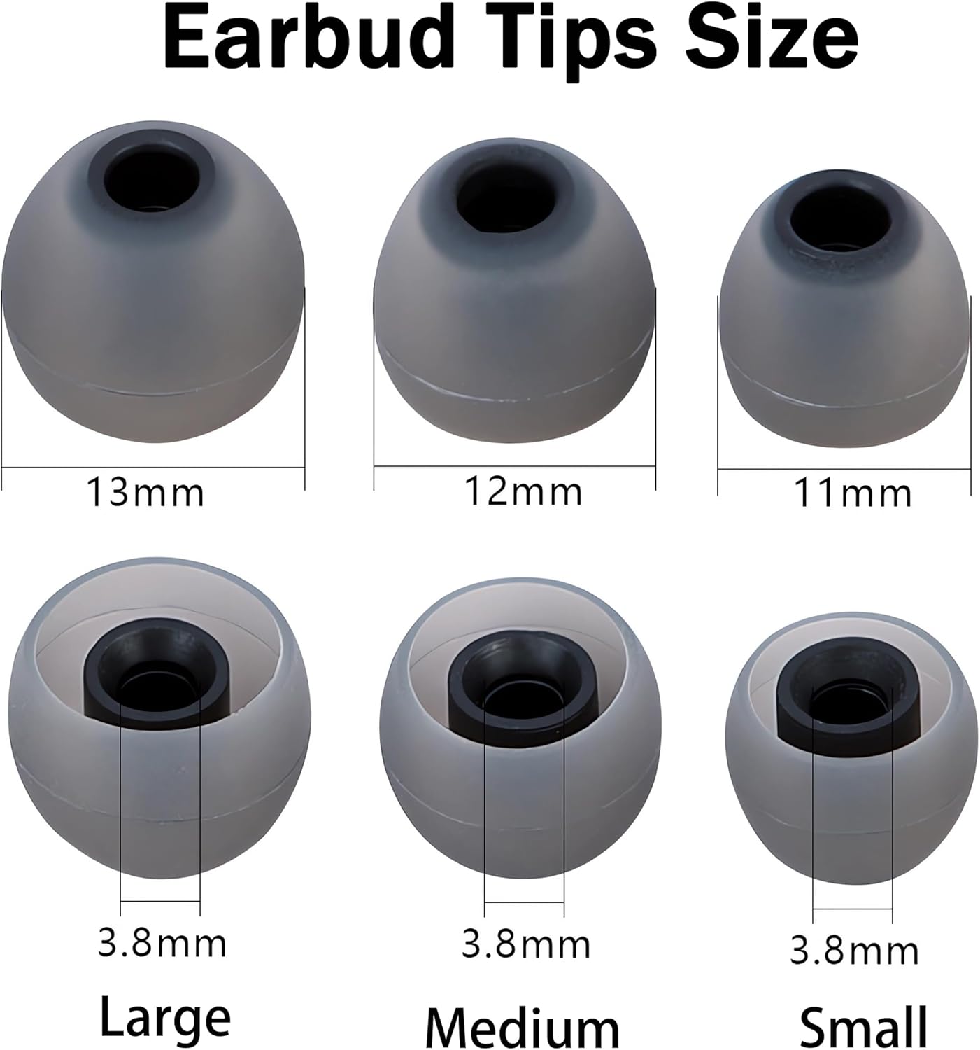 Silicone Replacement Earbud Tips Ear Tips Fit Most in-Ear Earbuds(Inner Hole 3.8mm -5.1mm) Headphone Rubber Tips Earbud Covers 9 Pairs S M L