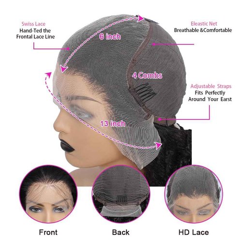 PXCPXC Deep Wave Frontal Wigs 180 Density 13x6 HD Lace Front Wigs Human Hair Pre Plucked with Baby Hair Transparent Glueless Brazilian Deep Wave Frontal Wigs for Women Natural Black Color(26inch)