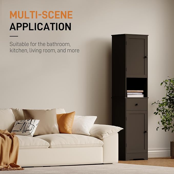 Viaozutis Tall Bathroom Cabinet, Storage Cabinet with 2 Doors & 2Drawer, with Ajustable Shelve, for Bathrooms, Kitchens,Entrances（Black）