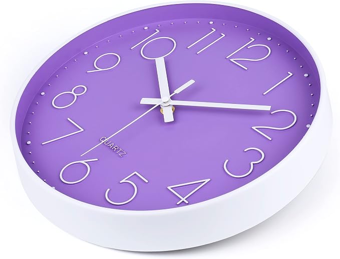 jomparis Purple Wall Clock 12 Inches Silent Quartz Wall Clock Lavender Decor for Girls Bedroom, Nursery