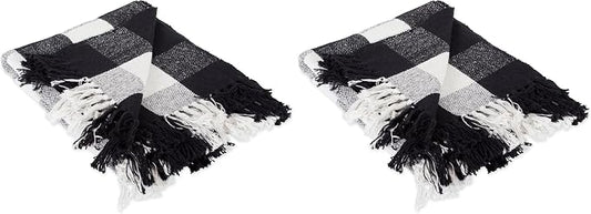 DII Buffalo Check Collection Rustic Farmhouse Throw Blanket with Tassles, 50x60, Black/White (Pack of 2)