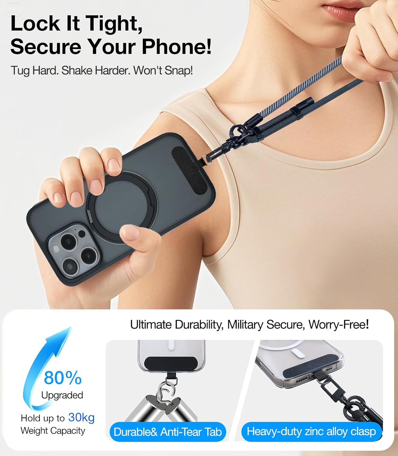 Phone Lanyard Crossbody, 3-in-1 Neck Strap& Wrist Strap, Adjustable Anti-Theft Lanyard with 2 Phone Tether Tabs, Universal Cell Phone Strap for iPhone& Android Case, Travel Essential, Teal