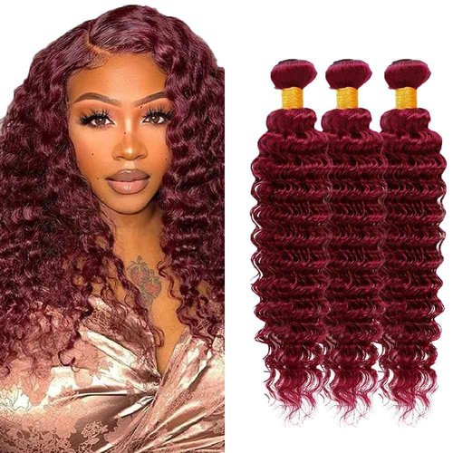 Condescension Bundles Human Hair 26 28 30 inch Burgundy 99J Deep Wave Human Hair Bundles Wine Red Burgundy Unprocessed Quick Weave for Black Women