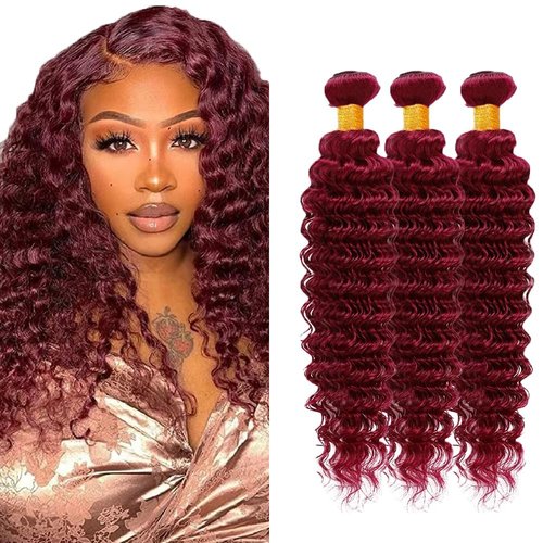 Condescension Bundles Human Hair 16 18 20" inch Burgundy 99J Deep Wave Human Hair Bundles Wine Red Burgundy Unprocessed Quick Weave for Black Women
