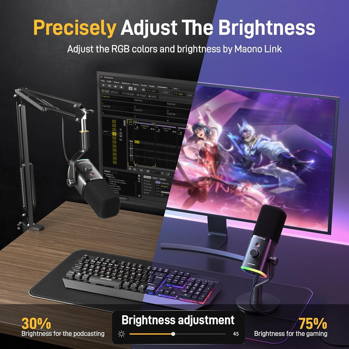 MAONO USB/XLR Dynamic Microphone for Gaming Streaming,Computer PC Microphone with Software-RGB, Mute Button, 48kHz/24bit Podcasting Desktop Mic for YouTube Video Recording PD100X