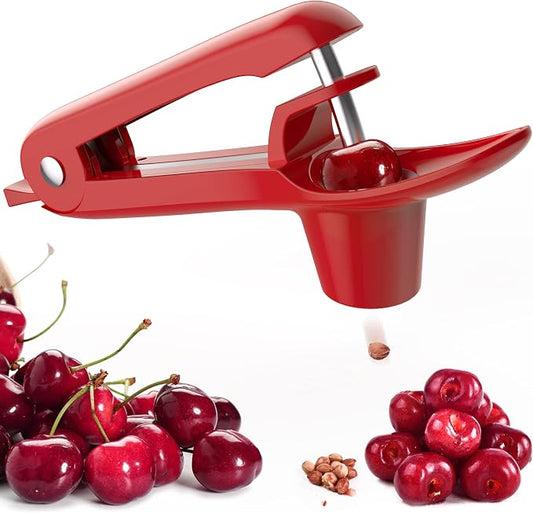 Cherry Pitter - UCMORX Stainless Steel Cherries Pitter Tool Cherries Corer Cherry Remover for Making Cherry Jam with Lock Design(Red)