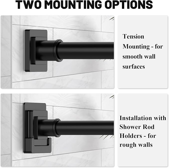 UIOSANRT Matte Black Shower Curtain Rod 31-55 inches with Holders, Stainless Steel Shower Rod & Tension Rod, Adjustable Tension Shower Curtain Rod for Bathroom, Windows, Closet