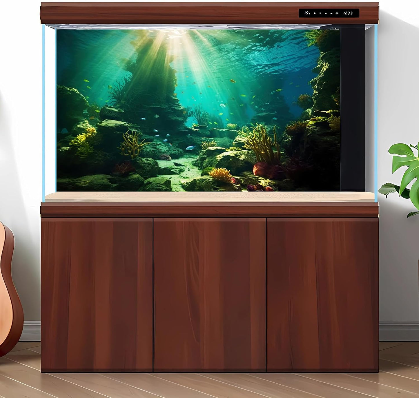 Ocean Floor Fish Tank Background Under The Sea Coral Reef Aquarium Background Tropical Fish Terrarium Backgrounds Underwater Rock Cave Sunray Fish Tank Backgrounds Decorations 48x20in