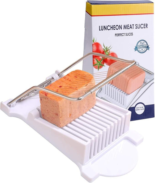 Slicer, Luncheon Meat Slicer Boiled Egg Fruit Soft Cheese Butter Slicers Cutter, Stainless Steel Wires, Cuts 10 Slices (White)