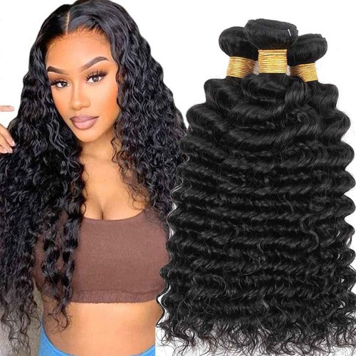 Condescension Brazilian Human Hair Bundles 22 24 26 Inch Deep Wave 3 Bundles Human Hair 100% Unprocessed Remy Brazilian Virgin Weave Hair Natural Black for Women