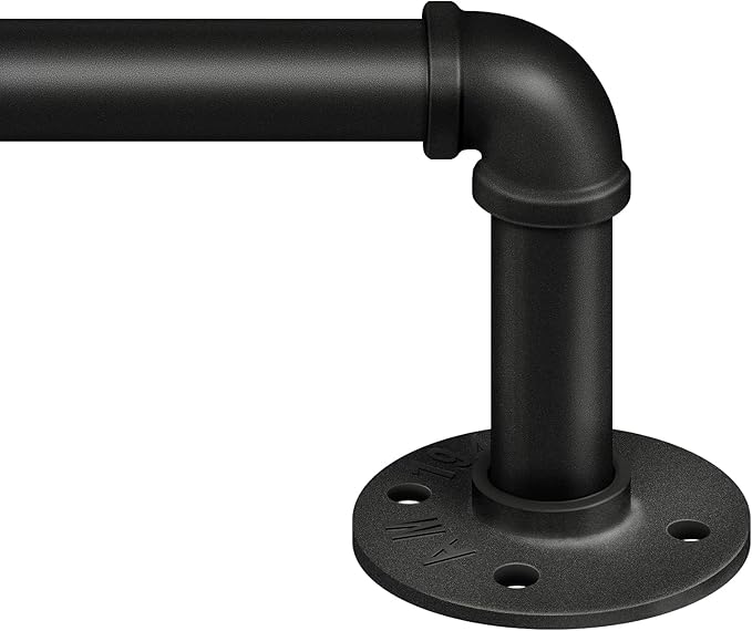 Zeerobee Curtain Rods for Windows 32 to 48, 1 Inch Industrial Wrap Around Black Curtain Rod, Indoor/Outdoor Room Divider Adjustable Drapery Pole, 32"-48"
