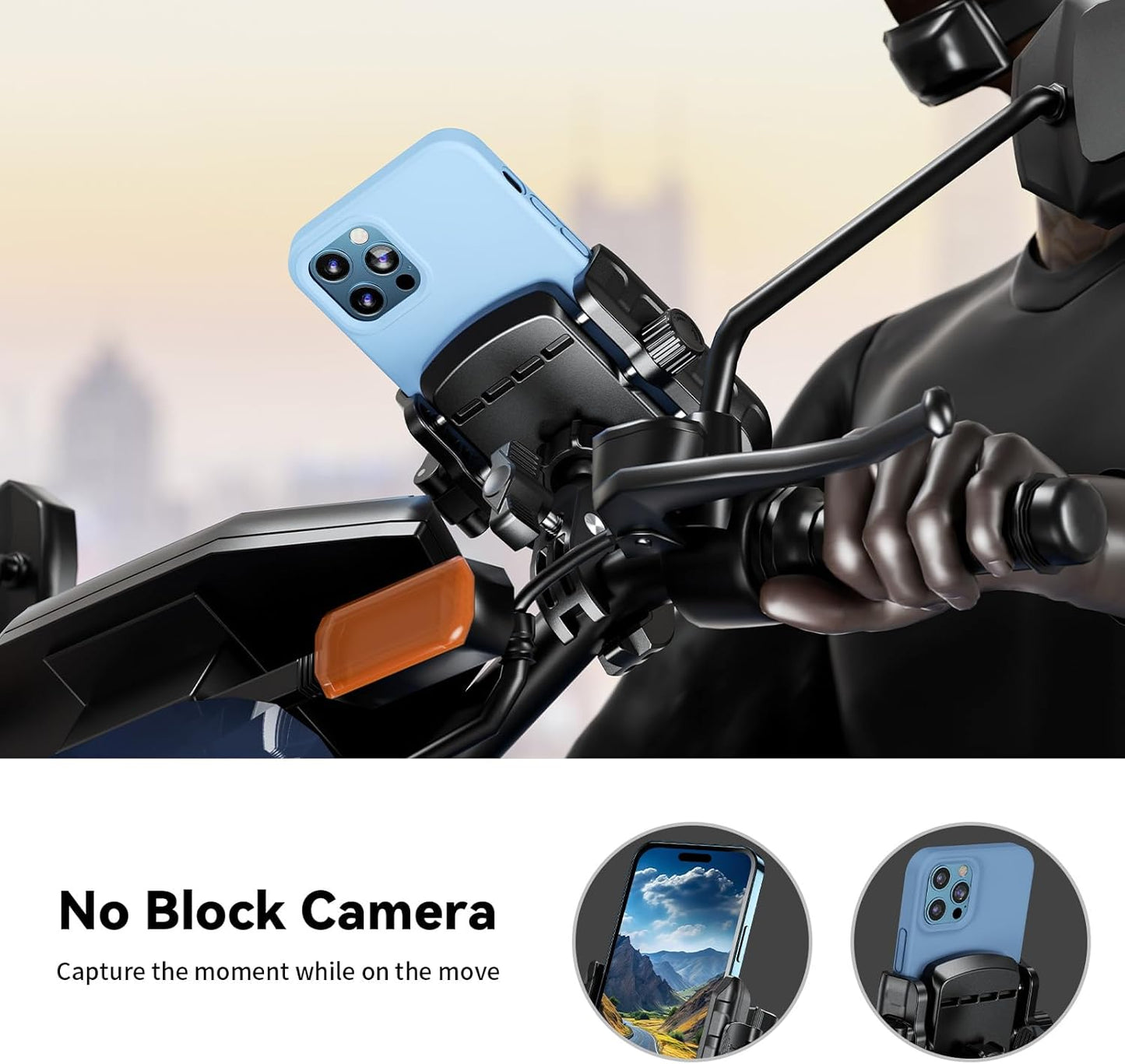 Kewig Motorcycle Phone Mount Holder- [Camera Friendly] [1s Lock & Release] Bike Phone Mount Handlebar Clamp, Bicycle Scooter Phone Holder for 5.4-7.2" Smartphones"
