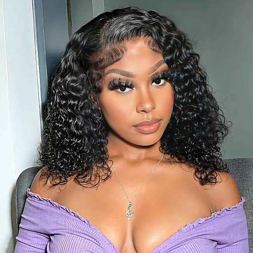 TOYERE Bob Wig Human Hair 13x6 Lace Frontal Deep Curly Wave, 200 Density Short Wigs for Black Women, Pre Plucked with Baby Hair Natural Hairline Easy to Style (16 Inch)