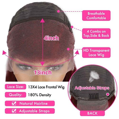 PiPiHA Burgundy Lace Front Wigs - 26 Inch Straight, Pre Plucked, 13x4 HD Glueless, 180% Density (26 Inch, 99j)