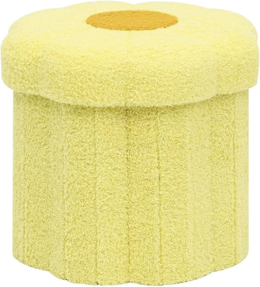 B FSOBEIIALEO Storage Ottoman Foldable, Sunflower Shaped Small Footrest Collapsible Folding Seat Bench for Bedroom Living Room Entryway, Faux Teddy Fur, Yellow 12.6"x12.6"x11.4"