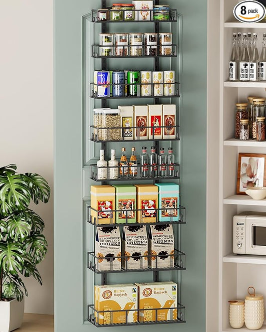 Bunoxea Black 8-Tier Over The Door Pantry Organizer, Pantry Organization And Storage, Metal Hanging Spice Rack Shelves Door, Home & Kitchen Essentials, Laundry Room Bathroom Organization