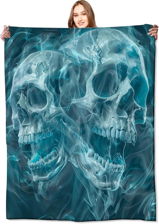 Gothic Blue Skull Blanket,Goth Spooky Throw Blankets,Gifts for Women Men, Lightweight Soft Fleece Cozy,for Sofa Couch Bed Room Travel,Festival Halloween Aesthetics Decor,40x50in