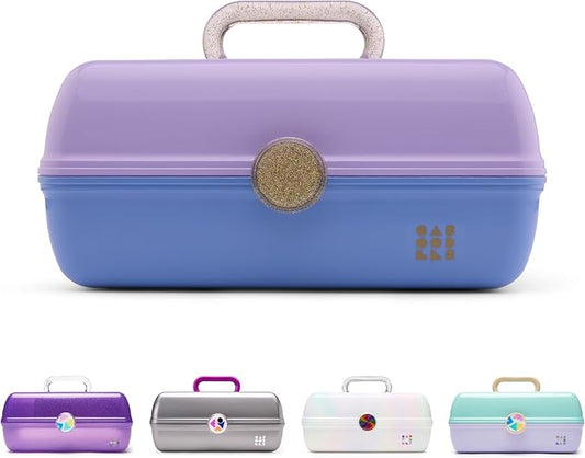 Caboodles On-The-Go Girl Makeup Box, Two-Tone Lavender on Blue, Hard Plastic Makeup Organizer Box, Built-In Mirror, Secure Latch for Safe Travel, Spacious Storage for Large Items