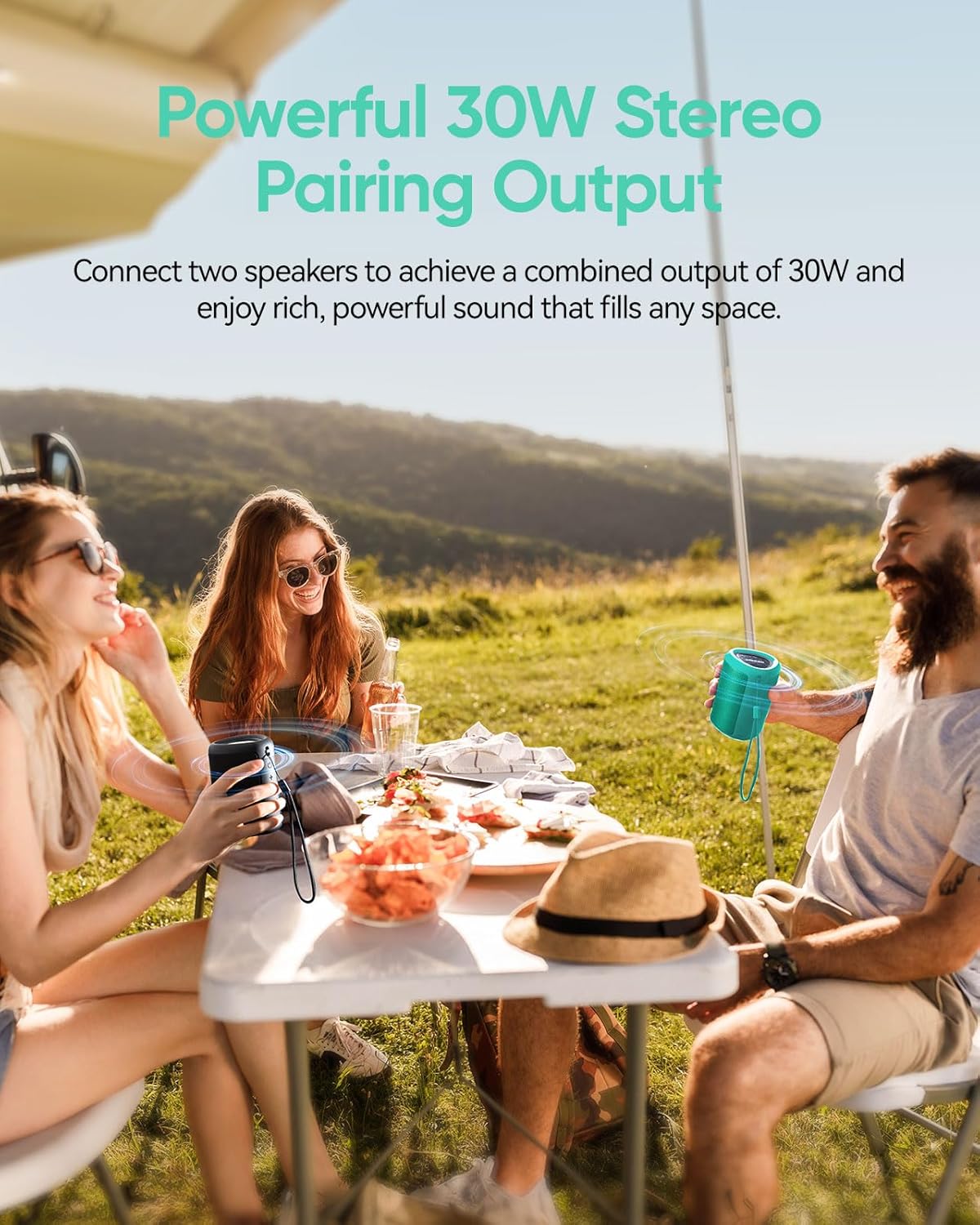 Portable Bluetooth Speaker with Lights,Powerful Crystal Clear Sound,IPX5 Waterproof,All Day Playtime,AUX&TF-Card Input,Bluetooth 5.3,TWS Paring,Small Wireless Speaker for Outdoor,Gift Ideas (Teal)