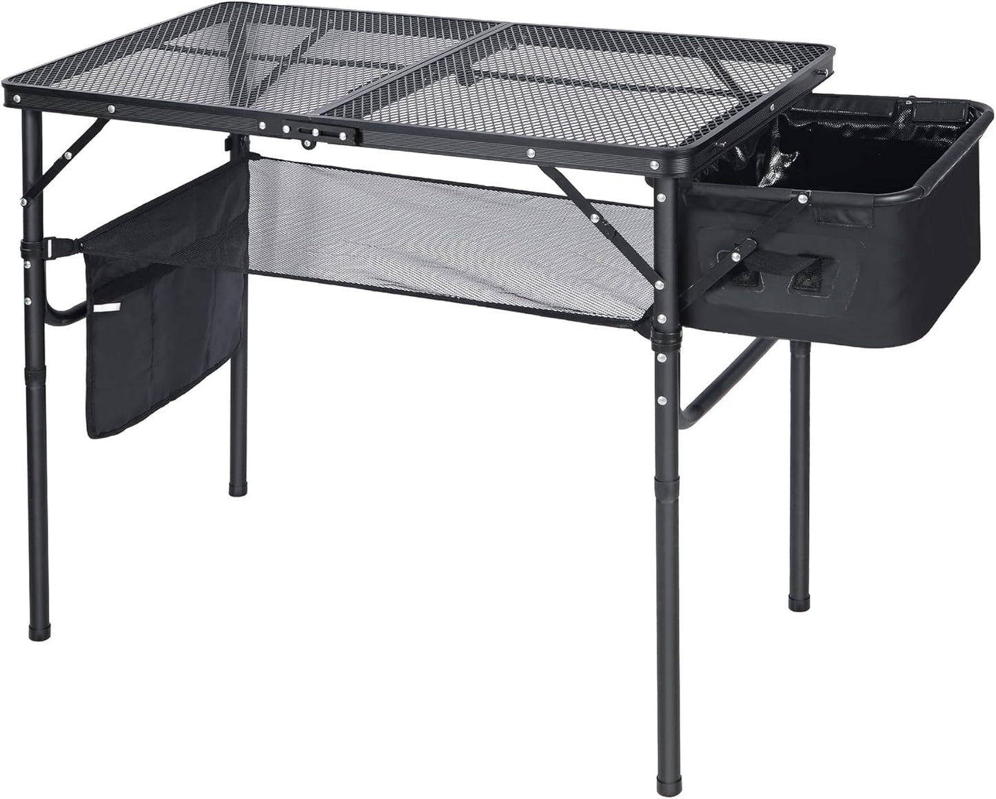 RedSwing Portable Grill Table with Sink for Outside, Aluminum Frame Folding Grill Stand Table for Outdoor Camping Picnic BBQ, Lightweight Adjustable Height, 36 x 20 x 31 Inches, Black