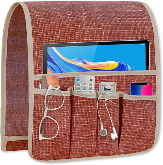 Couch Armrest Remote Control Holder, Couch Caddy Gifts for Seniors Bed Caddy Tv Remote Holder with 5 Pockets for Key Glasses Phone Magazine Holders