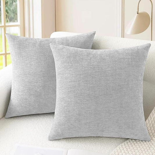 CaliTime Throw Pillow Covers Decorative 16 X 16 Inches Pack of 2 Cozy Chenille Cushion Case for Couch Sofa Bed Living Room Home Moonbeam Gray