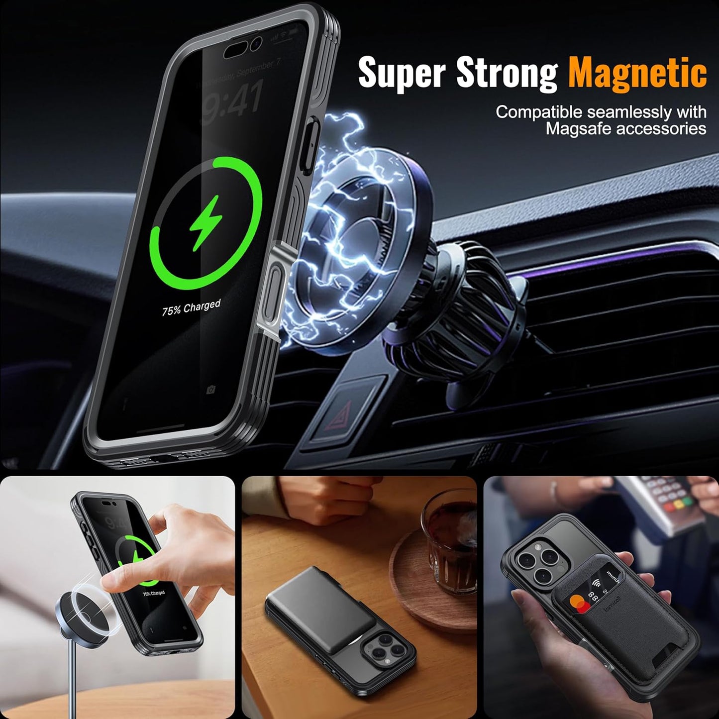 360° Protection Magnetic for iPhone 16 Pro Case Built-in 9H Privacy Screen Protector & Metal Stand[Fit for Magsafe][Anti-Spy][Lens Protector] Heavy Duty Shockproof Phone Case for iPhone 16 Pro