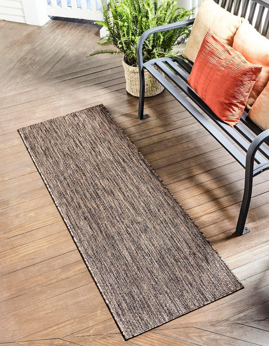 Unique Loom Outdoor Solid Collection Area Rug (2' x 7' 1" Runner Light Brown/Ivory)