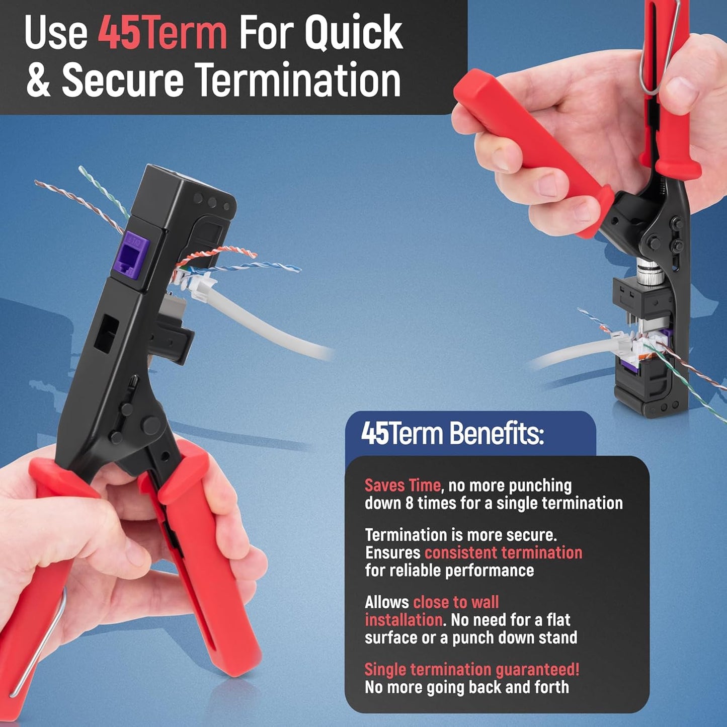 Everest 45° Angled RJ45 Cat6A Keystone Jacks 50-Pack in Purple - Slim Profile Female RJ45 Connectors - Cat 6A Keystone Jack - Compatible with 45° Angled Speed Termination Tool - 45Term (B0BL3GS7ZY)