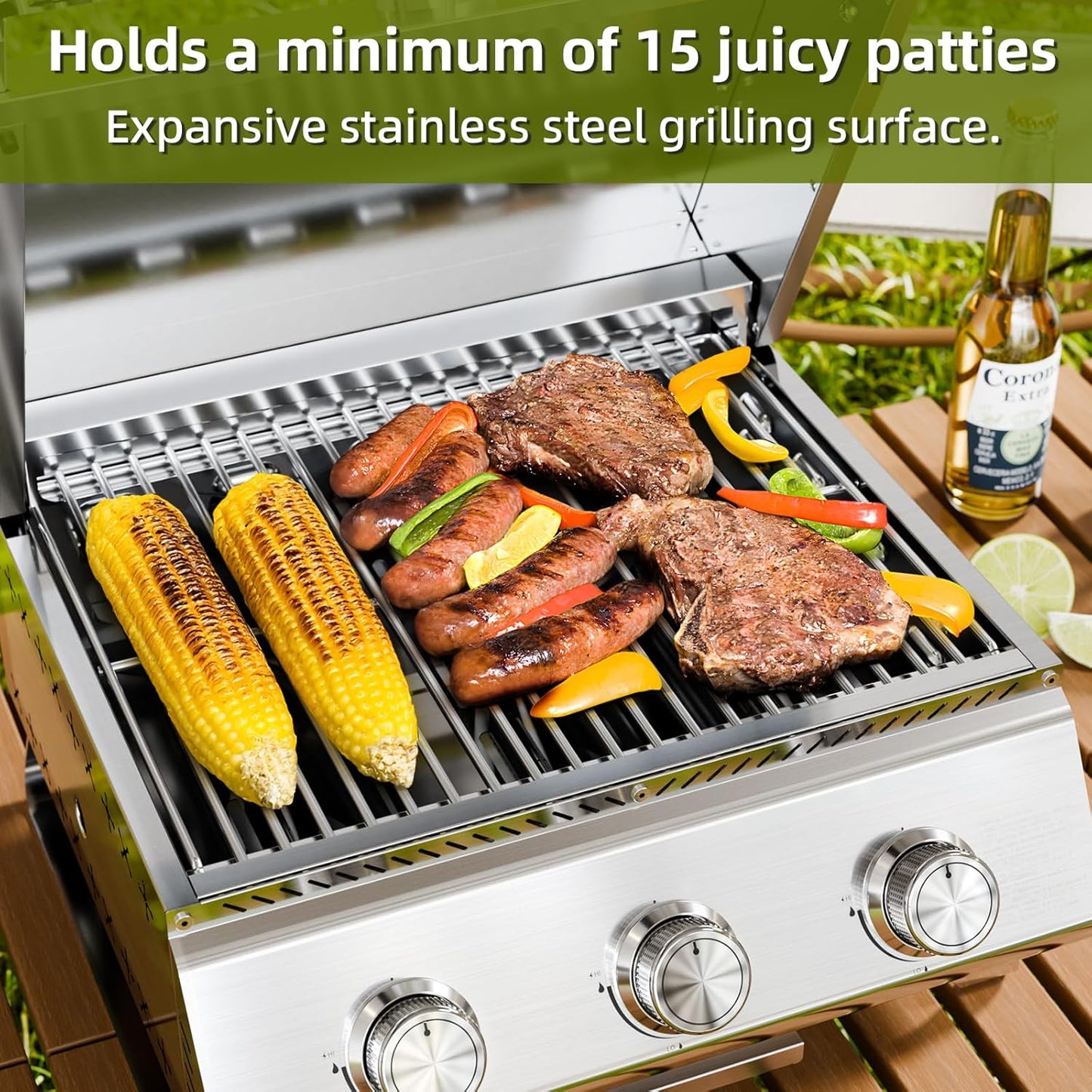 3-Burner 24,000 BTU Portable Flat Top Propane Gas Grill, Heavy-Duty Stainless Steel 2-in-1 Tabletop Grill and Griddle Combo for Commercial BBQ, Outdoor Cooking, Camping,Tailgates & Backyard