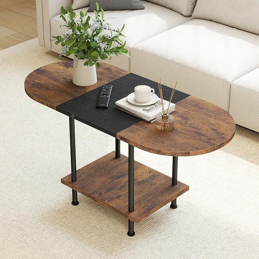 Coffee Tables, Modern Center Table with Storage Shelf, 2-Tier Table for Living Room, Modern Two-Tone Design (Mixed Brown)
