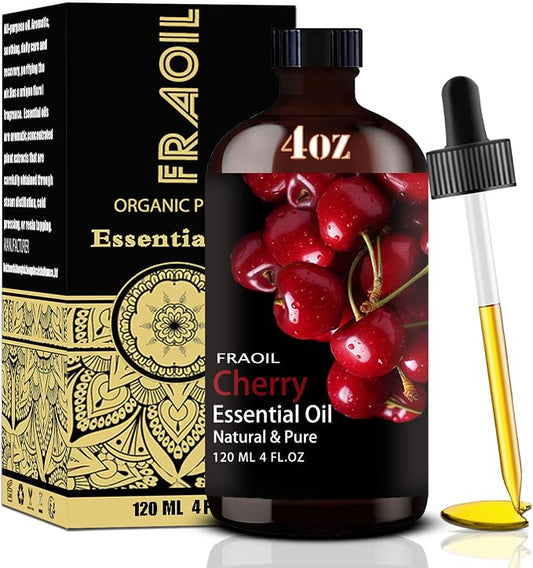 Cherry Essential Oil, Cherry Oil 4 Fl Oz 120ML for Diffuser Humidifier Yoga Cleaning DIY Candle Soap Making Perfume Gift for Women Essential Oils FRAOIL (Cherry 4 Fl Oz (Pack of 1))