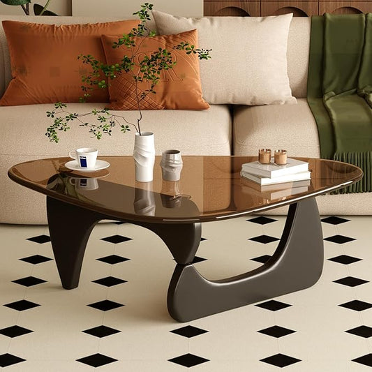 Coffee Table for Living Room Mid Century Modern Center Table with Glass Top and Wood, 36 Inch, Black Brown