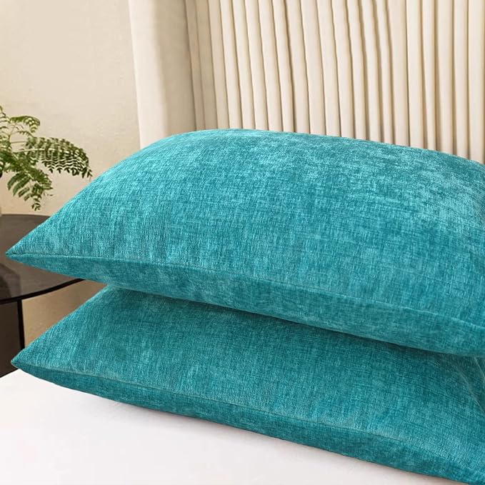 CaliTime Throw Pillow Covers Decorative 20 X 26 Inches Pack of 2 Cozy Chenille Standard Pillow Shams Cases for Couch Sofa Bed Living Room Home Lake Blue