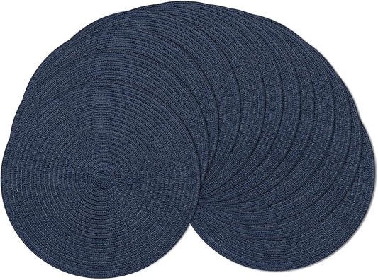 SHACOS 15 inch Round Placemats Set of 12 for Dining Table Braided Circle Place Mats Kitchen Table Placemat Washable Table Mats, Navy Blue