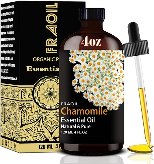 Chamomile Essential Oil, Chamomile Oil 4 Fl Oz 120ML for Diffuser Humidifier Yoga Cleaning DIY Candle Soap Making Perfume Gift for Women Essential Oils FRAOIL (Chamomile 4 Fl Oz (Pack of 1))