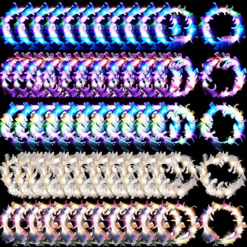 Taiyin 100 Pieces LED Feather Crown Headband Colorful Light up Headband Flower Crowns for Women Halloween Birthday Christmas Party Gift (Multiple Colors)