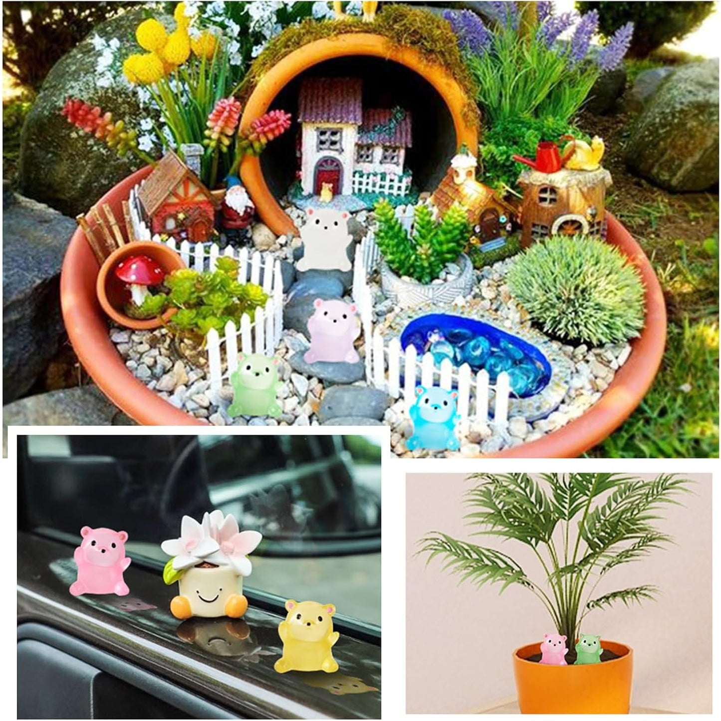 Pandahall 24Pcs Luminous Mini Bear Decoration Glow in The Dark Mini Resin Animals 6 Colors Tiny Bear Figurines Landscape Decoration for Fairy Garden DIY Party Ornament Accessories