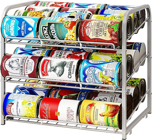 Can Rack Organizer, 3 Tier Stackable Can Storage Dispenser,for Food Storage, Kitchen Cabinets or Pantry, Storage for 36 Cans, Silver