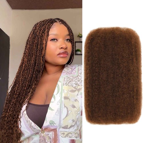 Afro Kinkys Bulk Human Hair, 20 Inch 50G/Pack Soft 4C Afro Kinky-Curly Human Hair Bulk for Twist Dreadlocks Extensions Repair Locs #4 Dark Brown 1 Pack (4#, 20 inch)