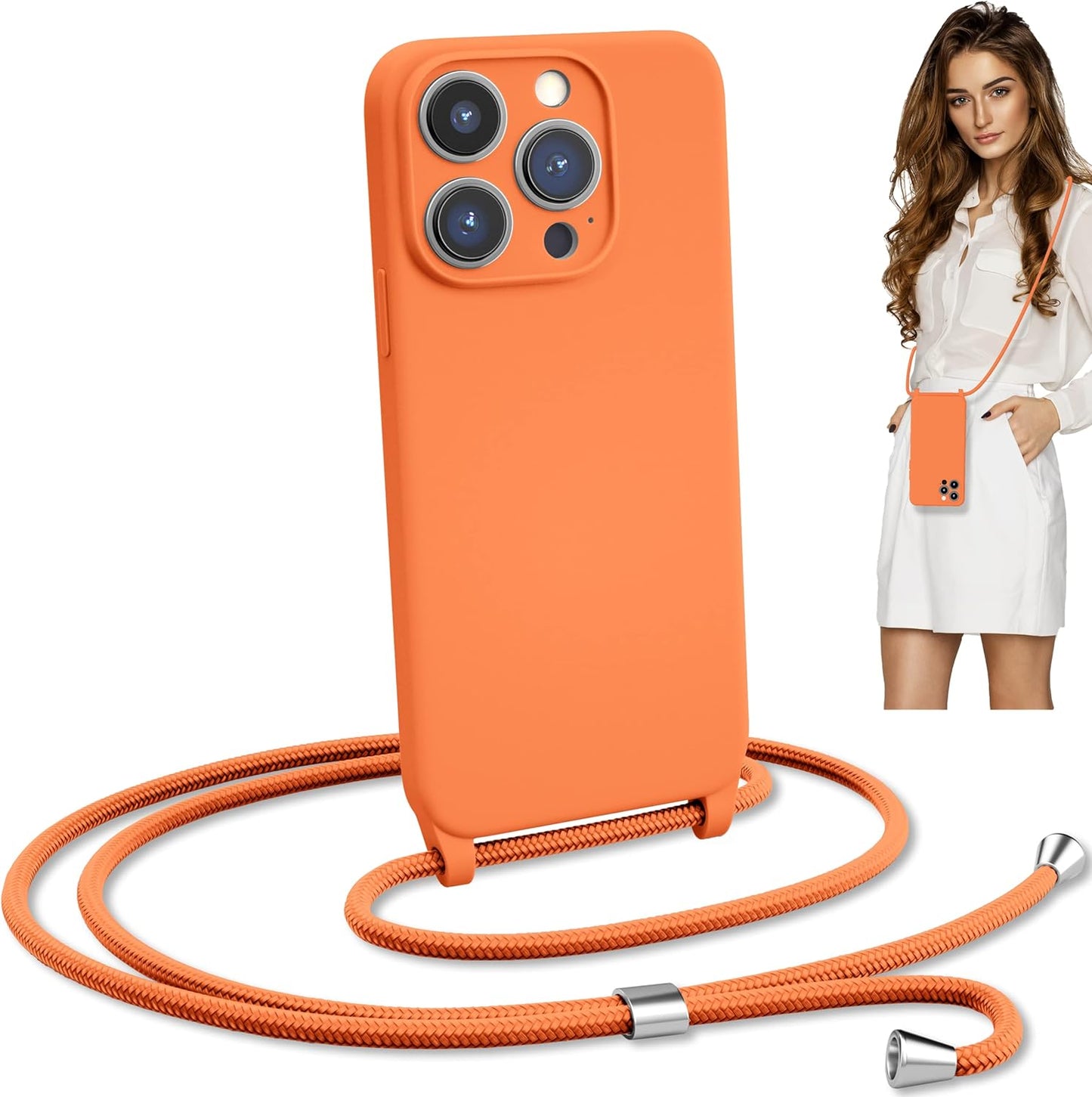 Blaspins Crossbody Lanyard Strap Case for iPhone 13 Mini, Neck Cross Body, Adjustable Holder Removable, Drop Protection Shockproof, Hands-Free Silicone Case 5.4 inch, 150 cm Strap, iP13mini - Orange