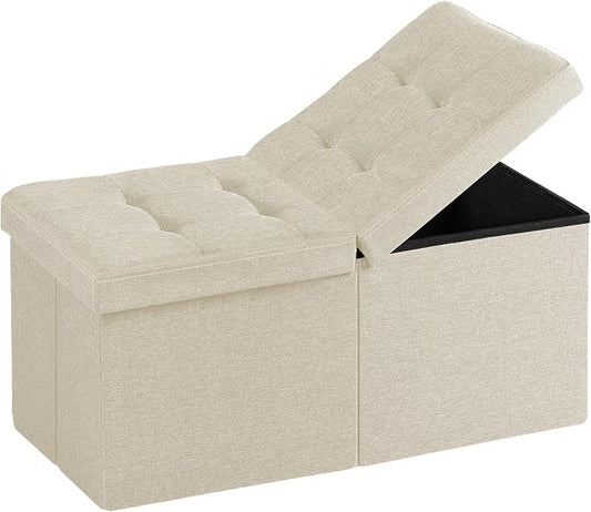 30-INCH Ottoman with Storage, Footrest Storage Bench, End of Bed Bench Coffee Table for Living Room, Bedroom, Entryway (Beige)