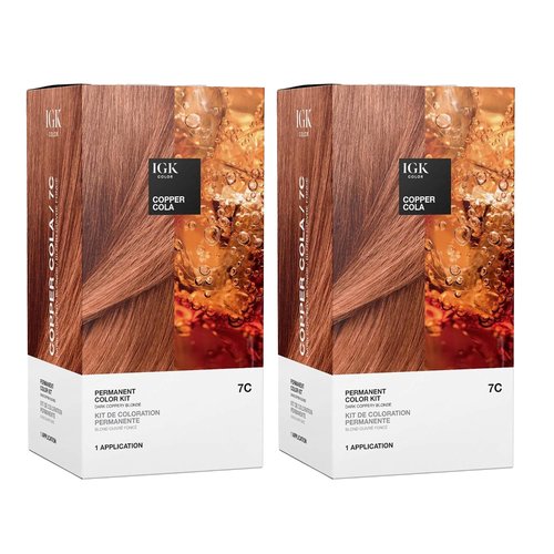 IGK Permanent Color Kit COPPER COLA - Dark Coppery Blonde 7C | Easy Application + Strengthen + Shine | Vegan + Cruelty Free + Ammonia Free | 4.75 Oz (2 Pack)