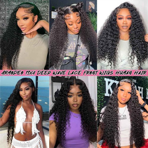250 Density Deep Wave Lace Front Wigs Human Hair Curly Wig Wet and Wavy Lace Front Wigs Pre Plucked Frontal Wigs 20 Inch 100% Real Human Hair No Synthetic No Tangle No Shedding Triple Lifespan 3X