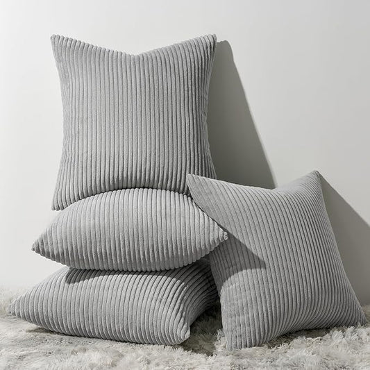 Topfinel Decorative Light Grey Throw Pillow Covers Cushion Cases, Set of 4 Soft Velvet Modern Double-Sided Designs, Mix and Match for Home Decor, Pillow Inserts Not Included (18x18 inch)