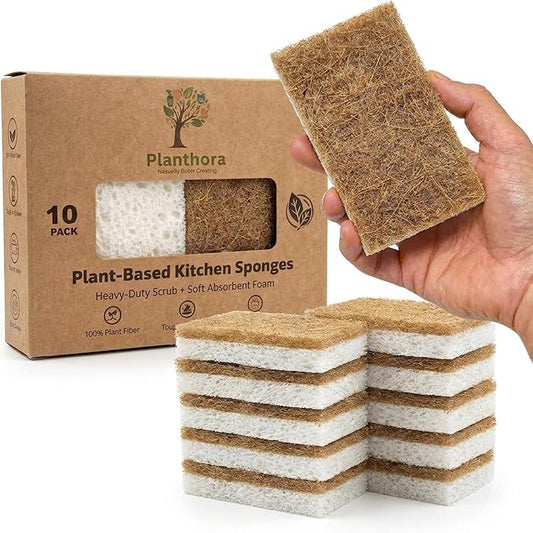 Kitchen Sponges 10 Pack - Natural Cellulose Sponge with Coconut Scrubber - Plant Based Sponges - Biodegradable Kitchen Sponge - Non-Scratch Sponges for Dishes - Eco Friendly Kitchen Sponges