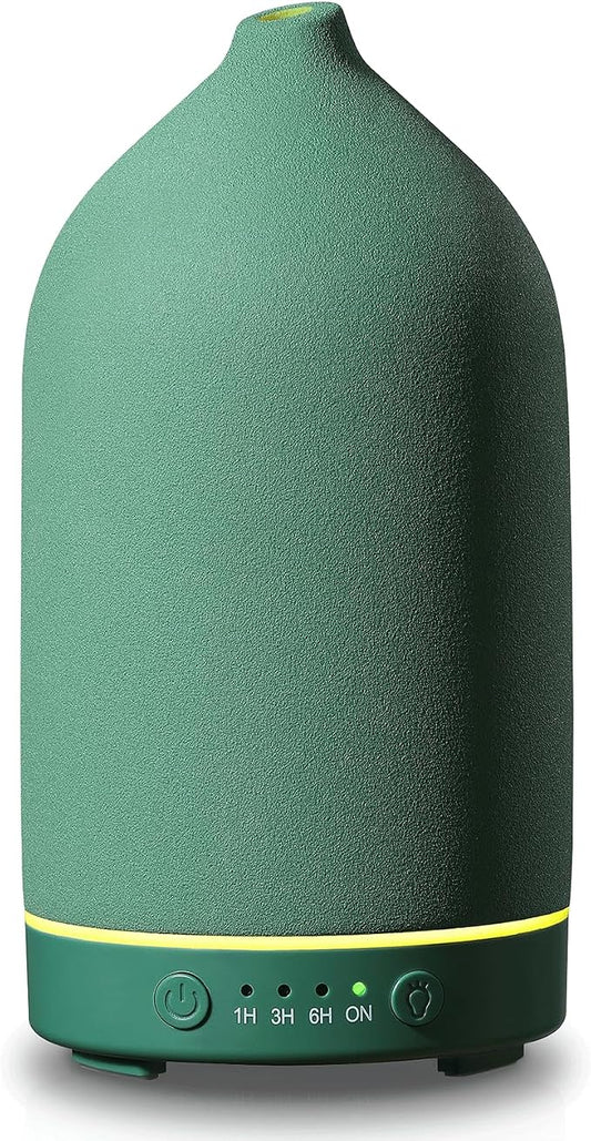 Gooamp 200ML Ceramic Essential Oil Diffuser - Ultrasonic Aromatherapy & Humidifier with 7-Color LED Lights, Auto Shut-Off, Green, 1H/3H/6H Timer | Scent for Home, Office, Yoga