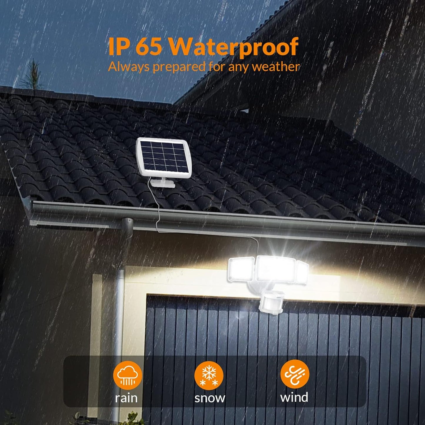 LEPOWER 1600LM LED Solar Security Lights Motion Outdoor, Motion Sensor Light, 5500K White Light, IP65 Waterproof Outdoor Flood Solar Light with 3 Adjustable Head for Yard, Garage（White）