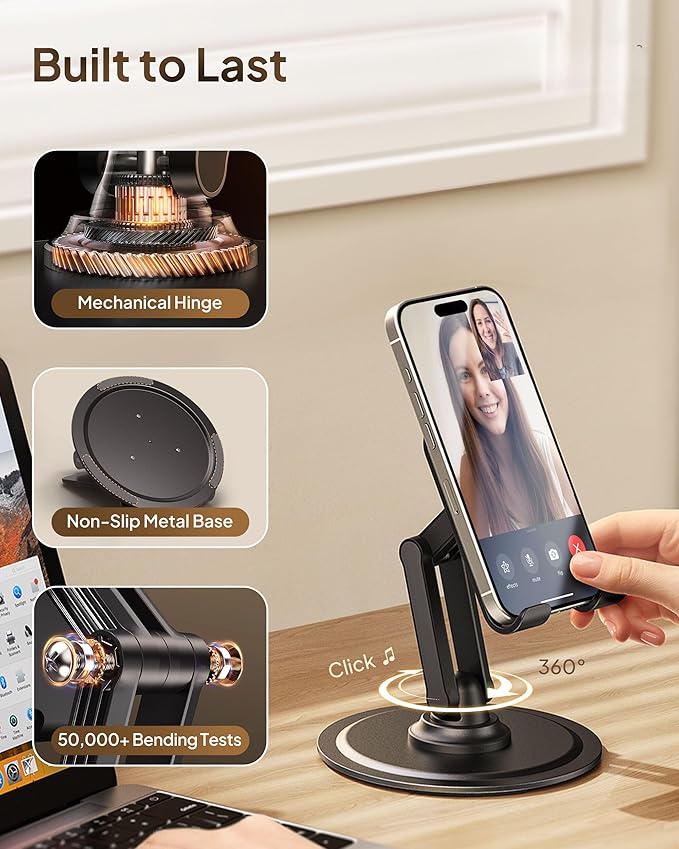 COOPER 360° Stand, [Gift Family Pack], Rotating Cell Phone Stand for Desk, Cell Phone Holder for Desk, iPhone Stand Holder, Sturdy Metal Base, Fits Samsung, Android Smartphones, (Black White, 2-Pack)